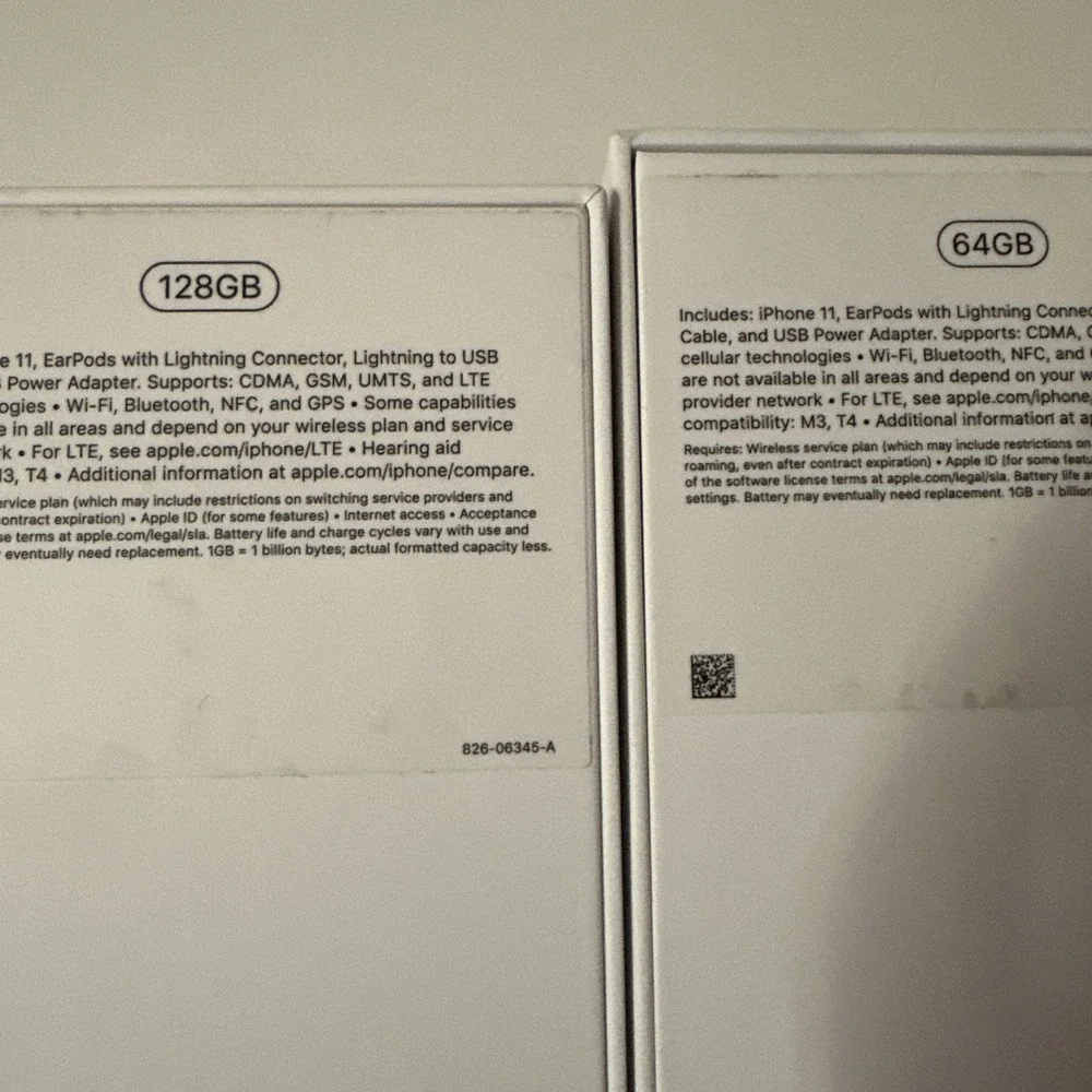iPhone 11 Black (2) BOXES ONLY Empty, One is 64‎ GB and 128 GB boxes only